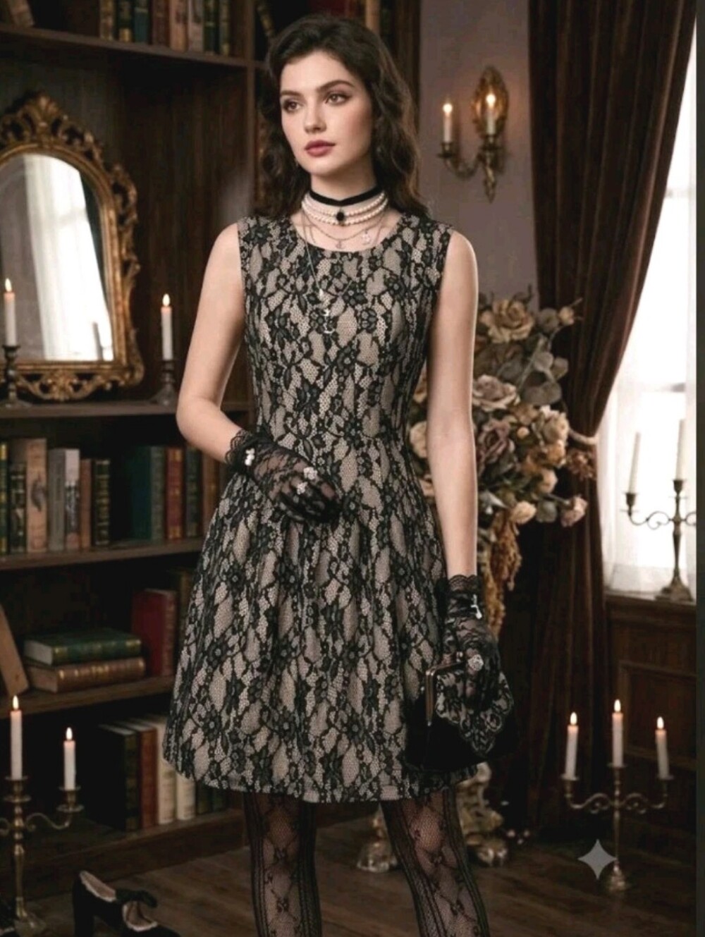 NWT HD In Paris Violante Dress Lace Overlay Fit Flare Feminine Dainty M Whimsigo